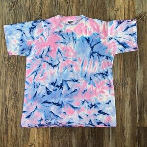 Vtg Next Exit Tie Dye S/S Tee Shirt One Size Single Stitch White Pink Blue 90s